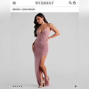Windsor, Heather Ruched High-Slit Formal